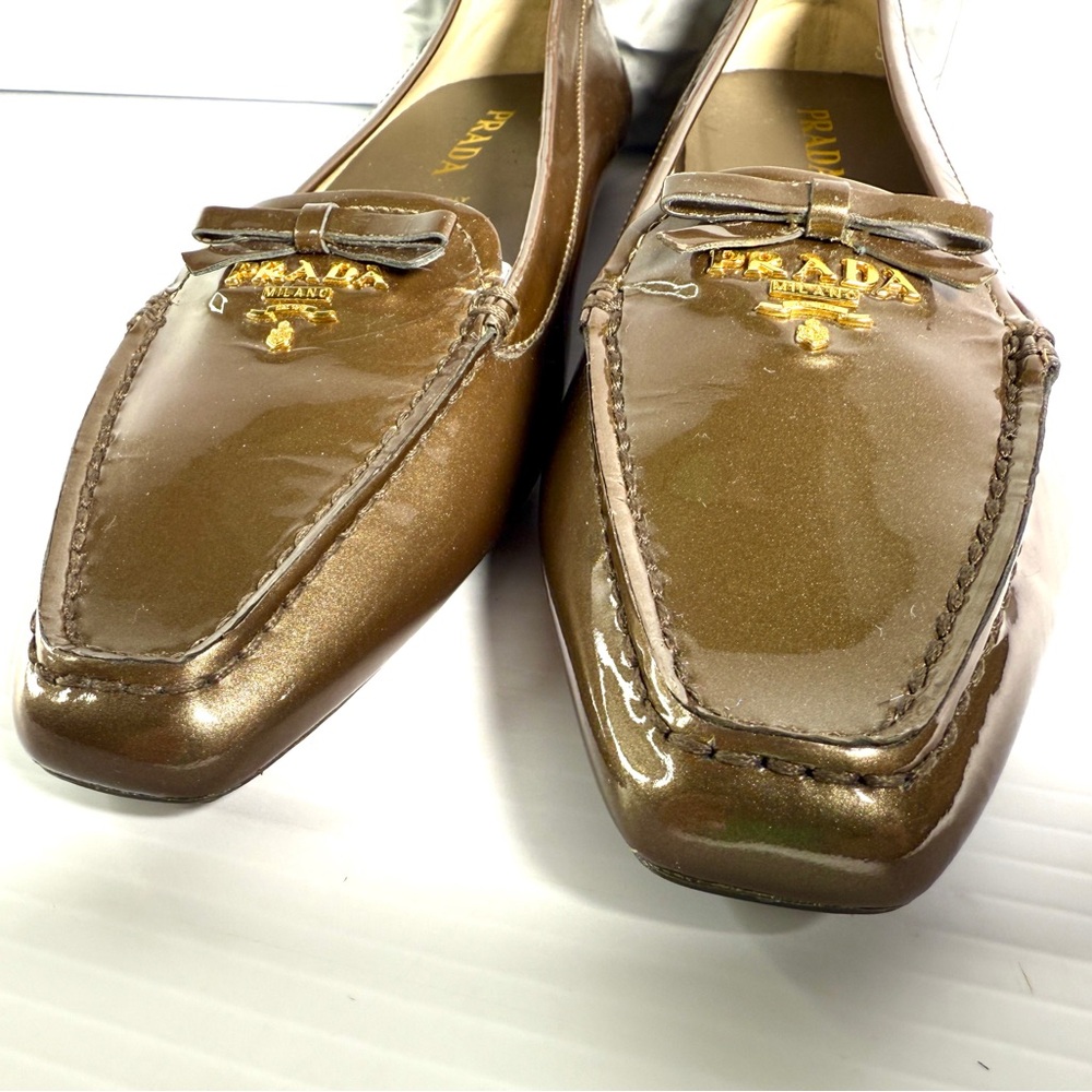 Prada Bronze Patent Leather Ballerina  Flats NWOT . 7.5 - Picture 2 of 8